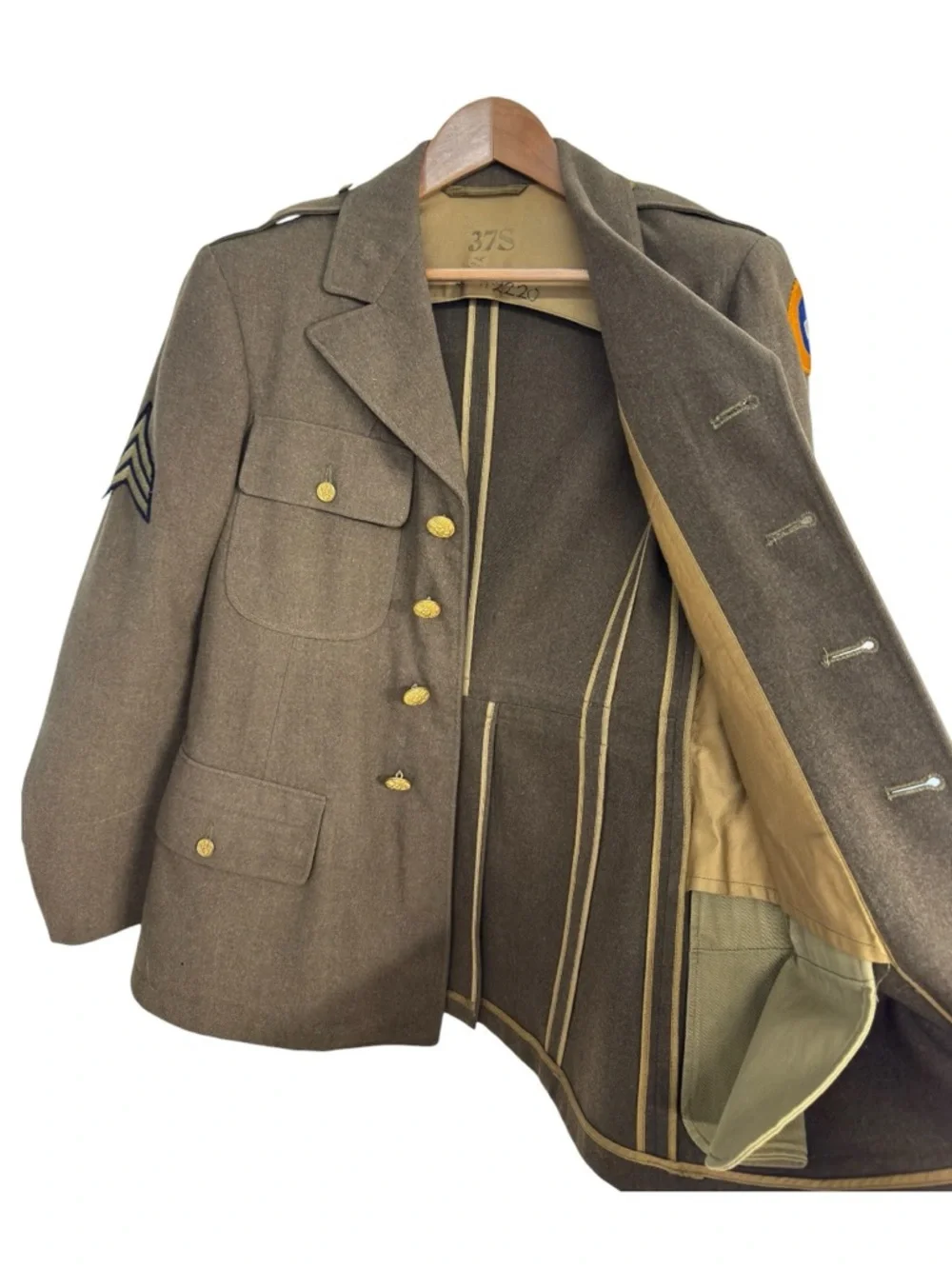Vintage WWII US Army Air Forces Service Jacket OD Wool 37S 3rd AF Sgt Cadet Pin